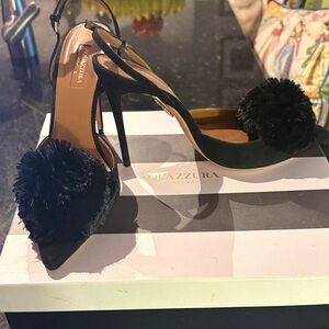 Aquazzura Elegant Black Suede Powder Puff Sling 39.5